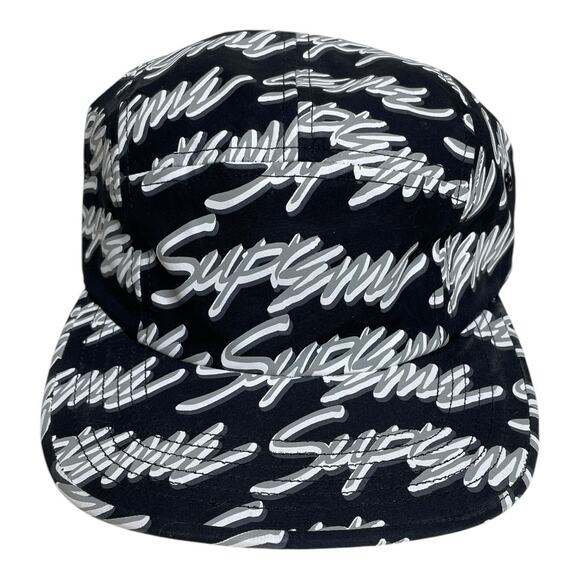 Supreme Black & White Signature Script Logo Camp Hat Cap One Size - Picture 2 of 5